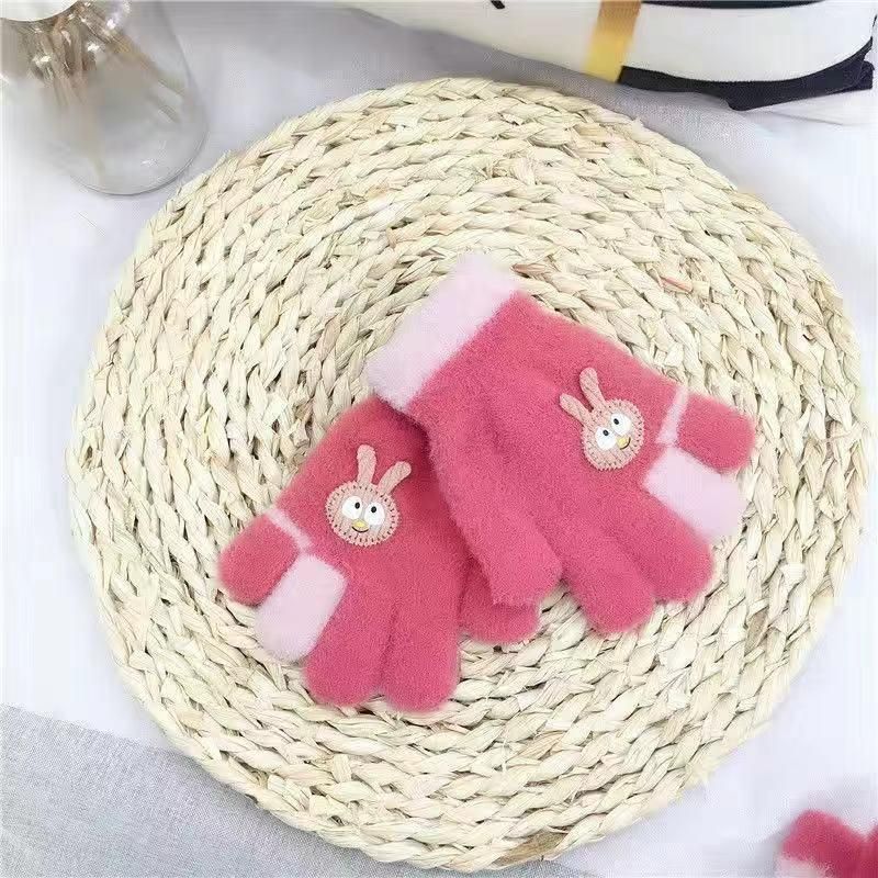 (Style 2)Children 2-10 Years Old Cartoon Gloves: Cute Rabbit Five Finger Plush In Winter To Keep Warm; Girls' Baby Gloves: Cold Proof