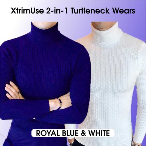 2in1 Unisex Turtle Neck Top Royal Blue And White - 1 SIZE FIT ALL