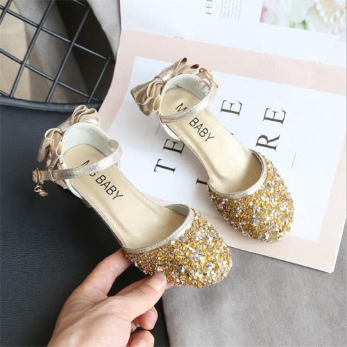 Girl Shimmer Shoes With Heels - Gold