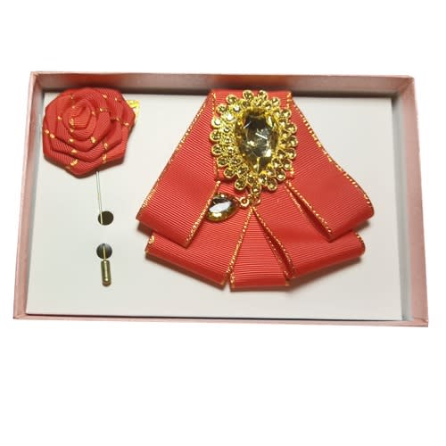 Butterfly Brooch Stone  Bow Tie With Lapel Pin - Red