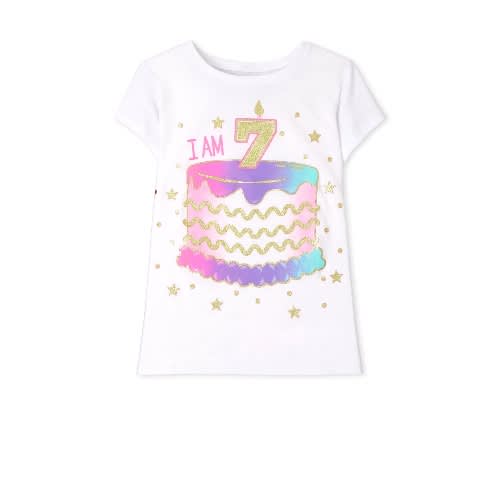 Girls I Am 7 Sparkles Glittering Birthday Cake  - White Top - 7-8 Years