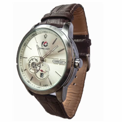 Men's Leather Date Function Chronograph Wristwatch -  Dark Brown