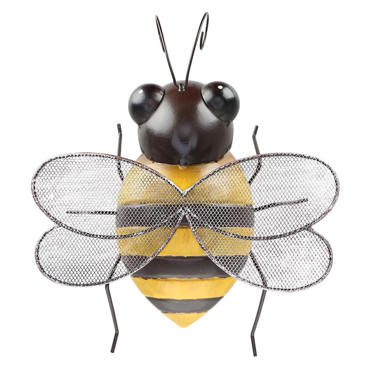 Tooarts Bee Wall Decoration Iron Cartoon Bee Fun Decoration Handicraft Detachable Wings Garden or Children's Room Decor Natural Farmhouse Style