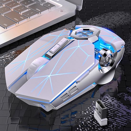 YINDIAO A7 3-modes Adjustable 7-keys Rechargeable RGB Light Wireless Silent Gaming Mouse (White)