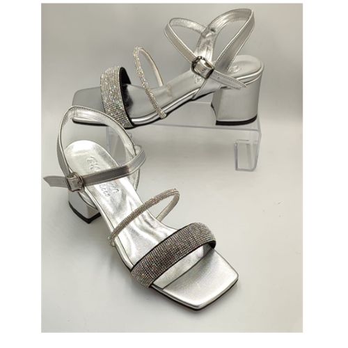 Ladies Glittering Open Toe Sandal-Silver
