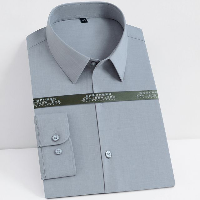 （Silver Grey）Men's Casual Stretchy Long Sleeve Solid Dress Shirt Without Pocket