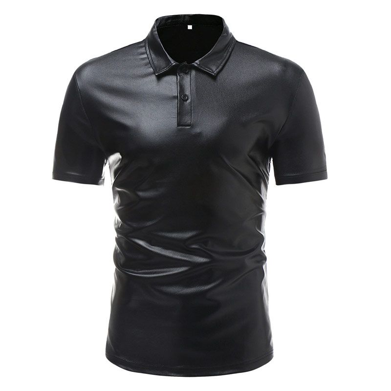 （black）Fashion Harajuku Polo Shirts Men Brand Luxury Nightclub Shiny Gold