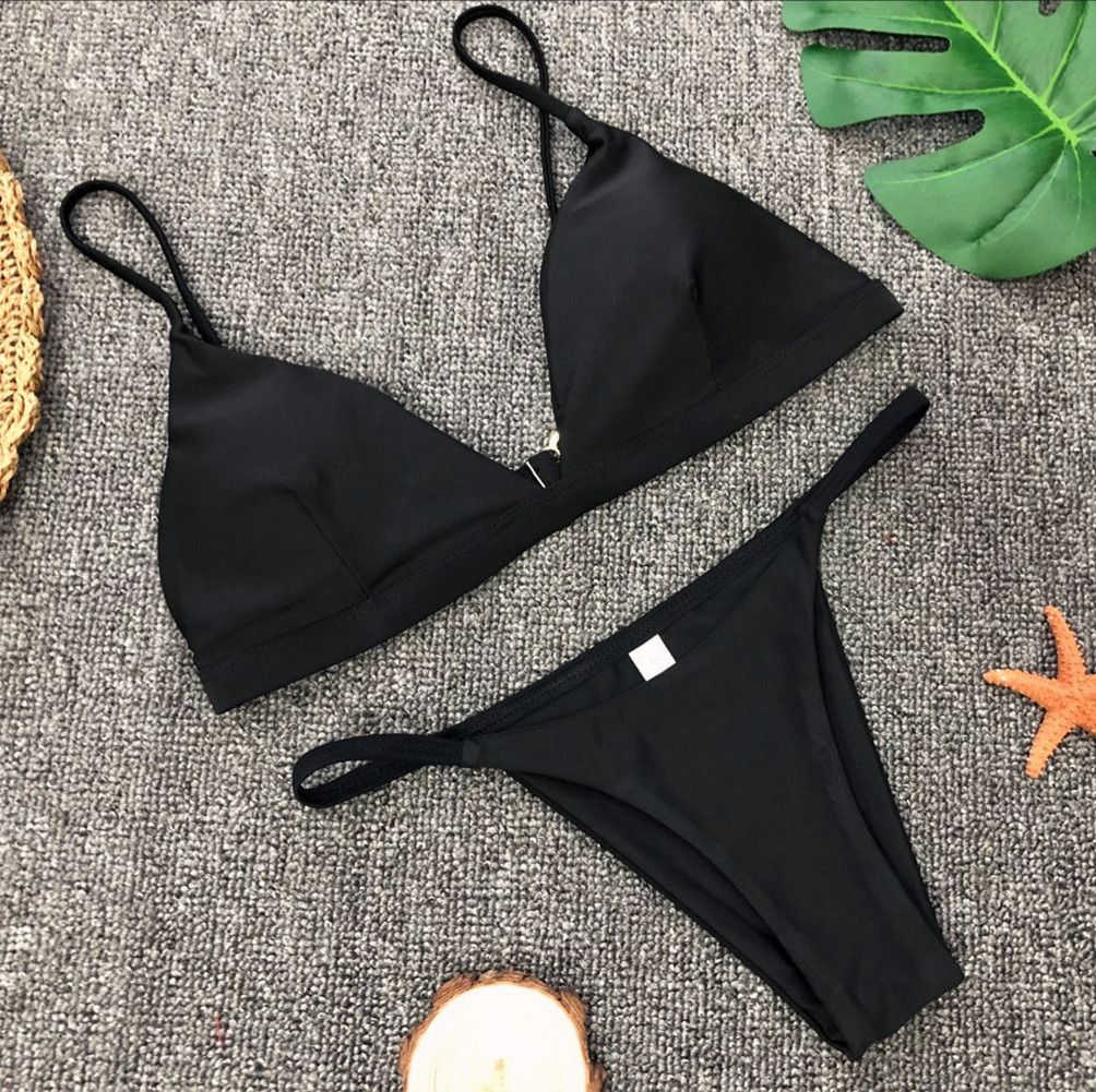 Mini Bikini Set Micro Swimsuit Women Push Up Bikini Swimwear Halter Bandage Bathing Suit Solid Mayo Brazilian Biquini B1258BK KIP