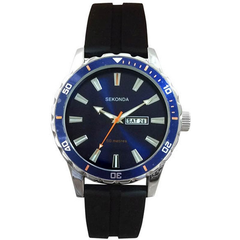 1350 Men's Blue Dial Black Rubber Strap Watch