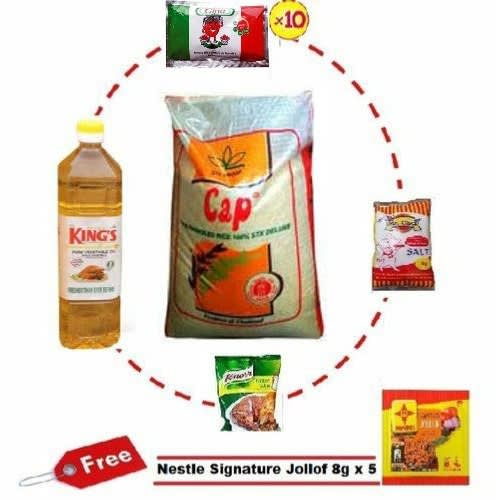 Cap Parboiled Rice 10kg+(vegetable Oil, Salt, Knorr &tomato Mix)+ Free Signature Jollof