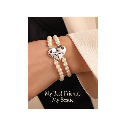 2pcs/set Bestfriends Letter Heart Shaped Pearl Bracelets