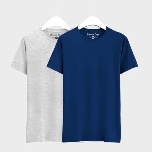 Set Of 2 Unisex Round Neck T-shirt - Grey And Blue