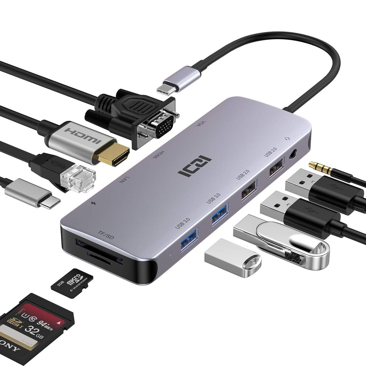 ICZI USB C Hub Multiport Adapter , 6 In 1 USB C Dongle