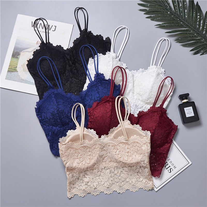 Lace Bra Push Up No Hoops For Woman, Elastic Bralette, Underwear, Full Cup Lingerie, White, Black, Blue,