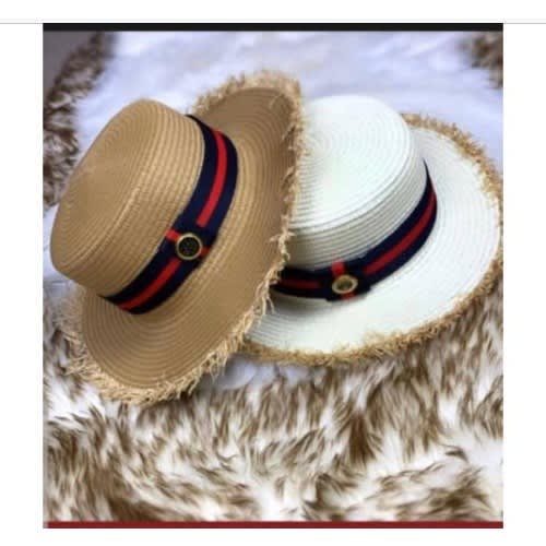 Rugged Straw Hats - Brown And White- Set Of 2