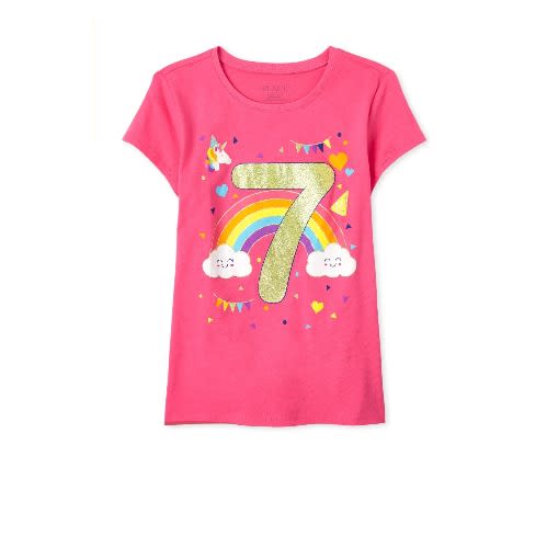 Girls 7th Birthday Glittering Unicorn - Rainbow Top