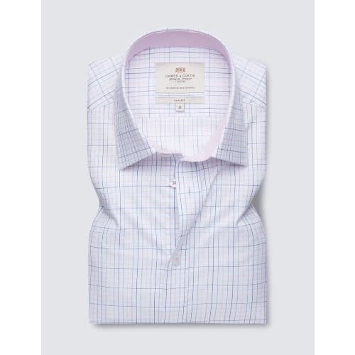 Easy Iron Pink & Blue Multi Check Slim Fit Short Sleeve Shirt
