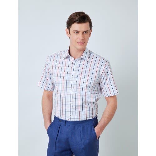 Blue & Red Multi Check Slim Fit Short Sleeve Shirt