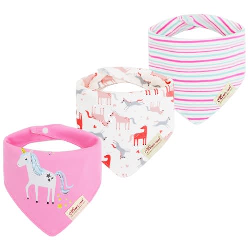 Girls Unicorn Bandana Bib -  3packs
