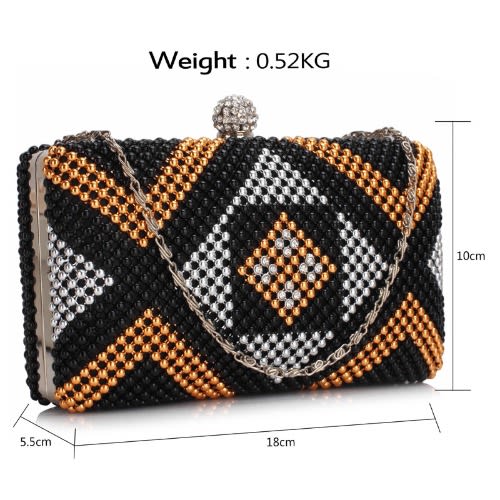 Black / Gold Beaded Rhinestone Clutch Bag