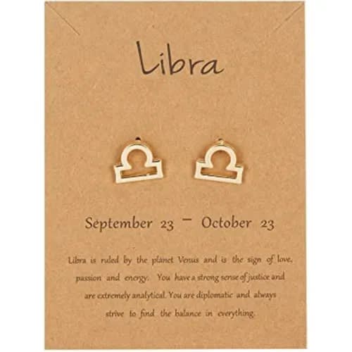 Gold Plated Zodiac Sign Libra Earrings Stud