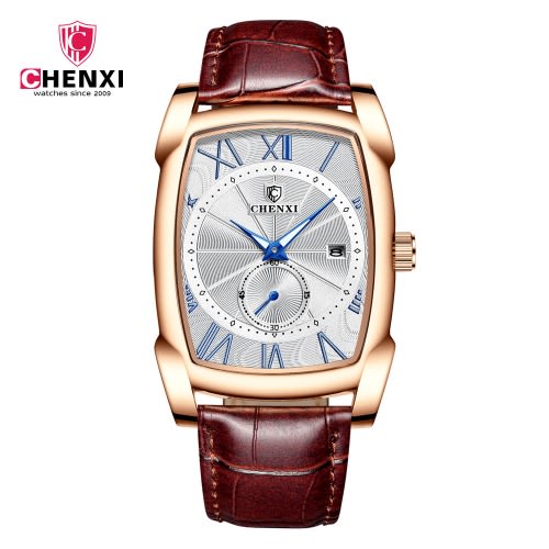 Men's Leather Gold Shell Wristwatch - Brown