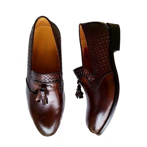 Weaved Tassel Loafers - Brown