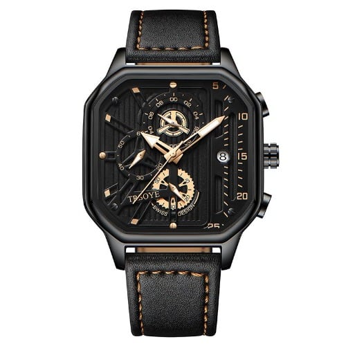 Trsoye Men's Leather Wrist Watch - Black