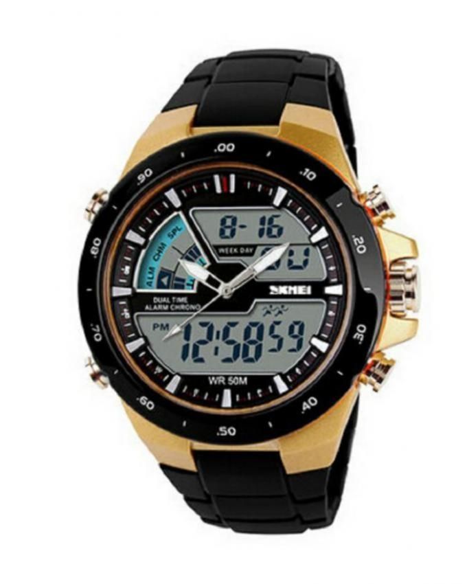 Dual Time Sports Watch - Black And Gold