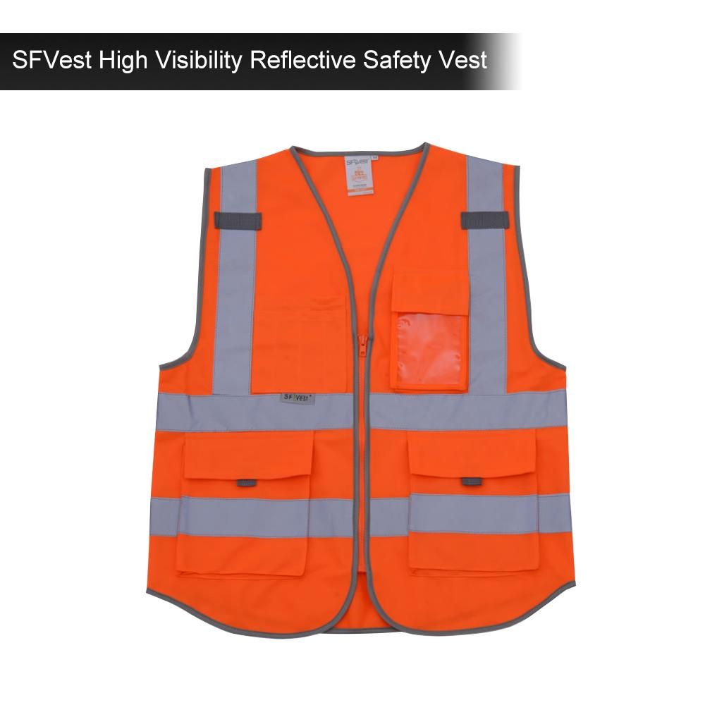 SFVest  High Visibility Reflective Safety Vest Reflective Vest Multi Pockets Workwear Security Working Clothes Day Night Motorcycle Cycling Warning Safety Waistcoat