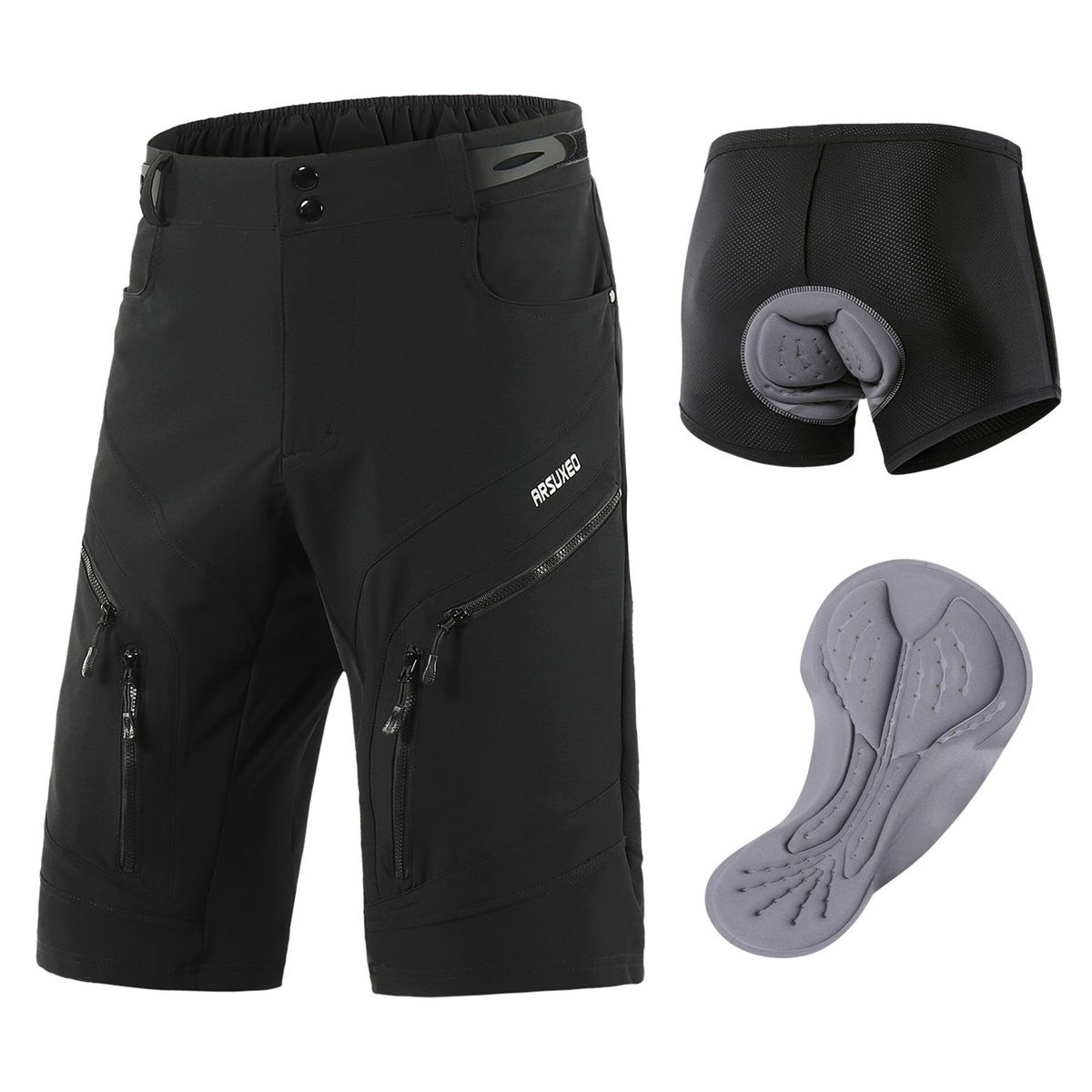 Men's Detachable Padded Bike Shorts With Pockets Breathable