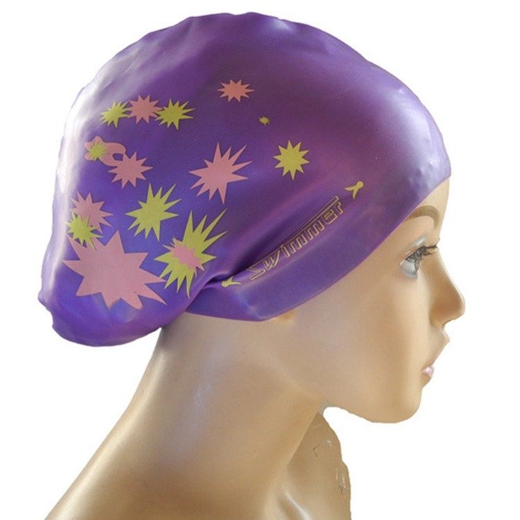 Printed Silicone Swimming Cap Waterproof Swimming Cap For Long Hair