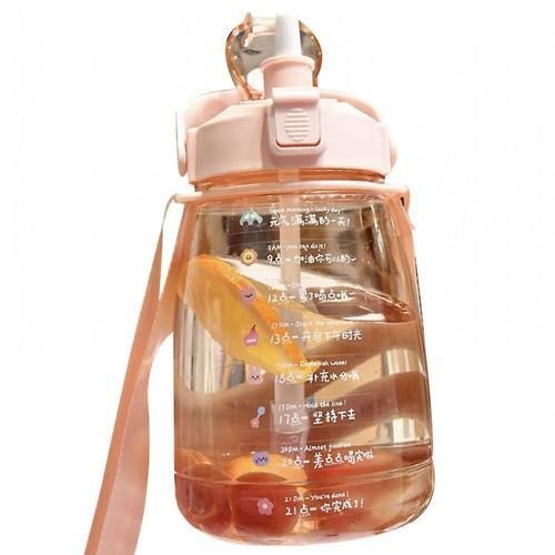 1.6l Large Water Bottle With Strap, Children's Cute Plastic Water Bottle(Pink)