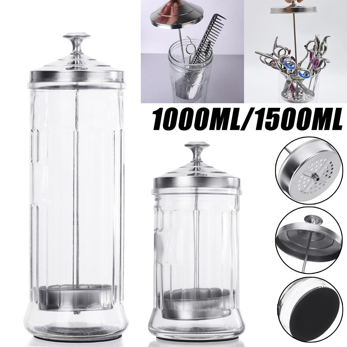 1000ml/1500ml Empty Glass Sanitizing Sterilizing Disinfectant Jar For Barber Shear Combs Tools 1500ml