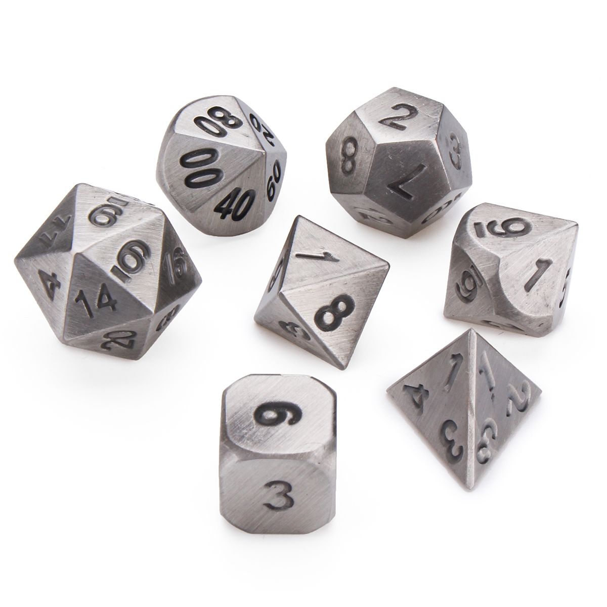 Embossed Antique Metal Polyhedral Dice Role Playing Game Party W/ Bag Ancient Tin