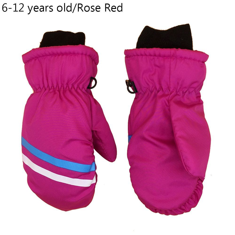 (Rose Red)Children Kids Windproof Waterproof Thicken Warm Children Ski Gloves Snow Snowboard Outdoor Riding Long-sleeved Mitten