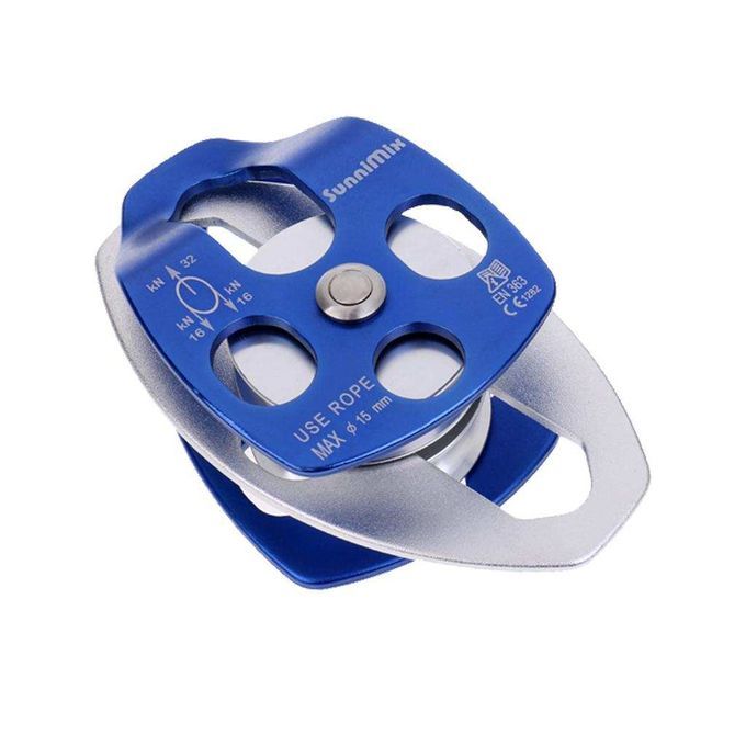 32KN Alloy Double Pulley For Hauling System Climbing Rigging   Blue