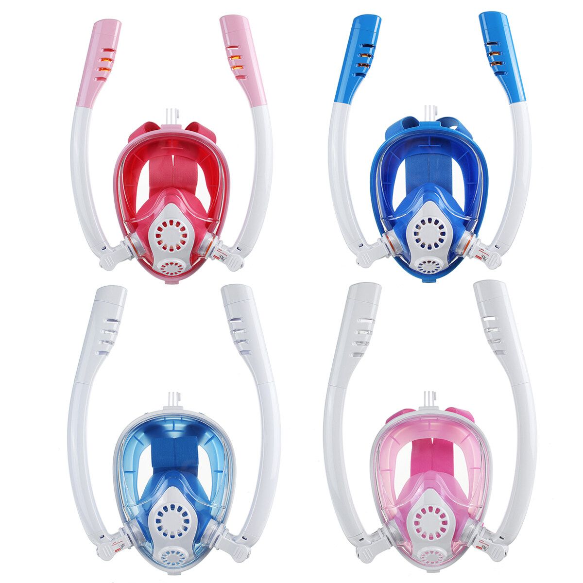 180° TWO Intake Tubes Silicone Diving Mirror Anti Fog Detachable Dry Snorkeling Full Face Set Scuba Diving Underwater Wide View Snorkel Swimming [XS/S/M/L/XL] For Adult Youth Child Pink L XL For Adult