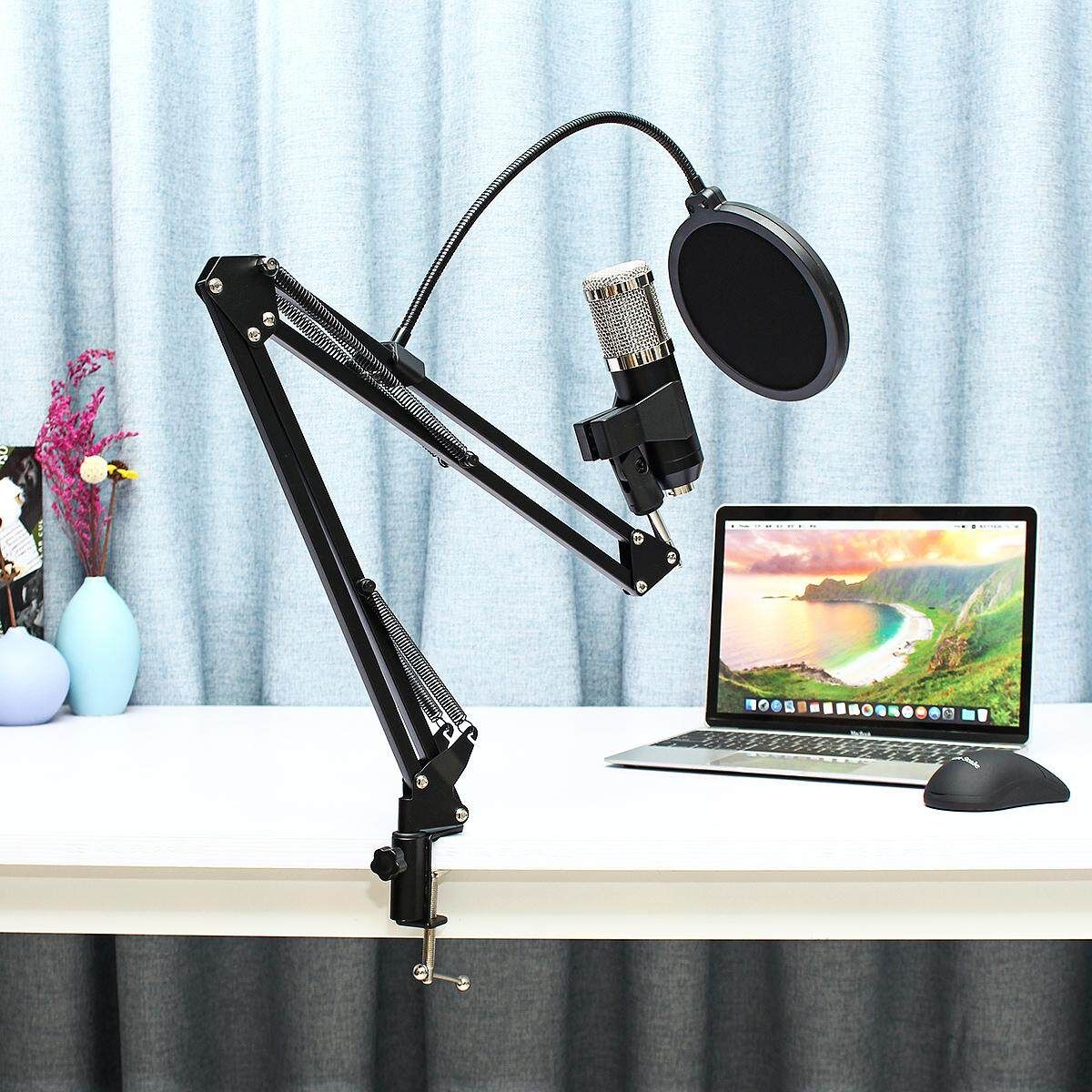 2019 Condenser Microphone Kit Studio Suspension Boom Scissor Arm Sound Card BM900 Black Silver Mesh Head