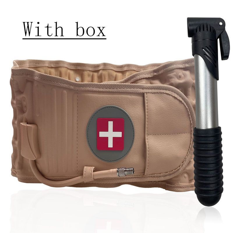 (khaki With Box)Lumbar Support Belt Waist Decompression Protect Air Traction Brace Spinal Back JIN
