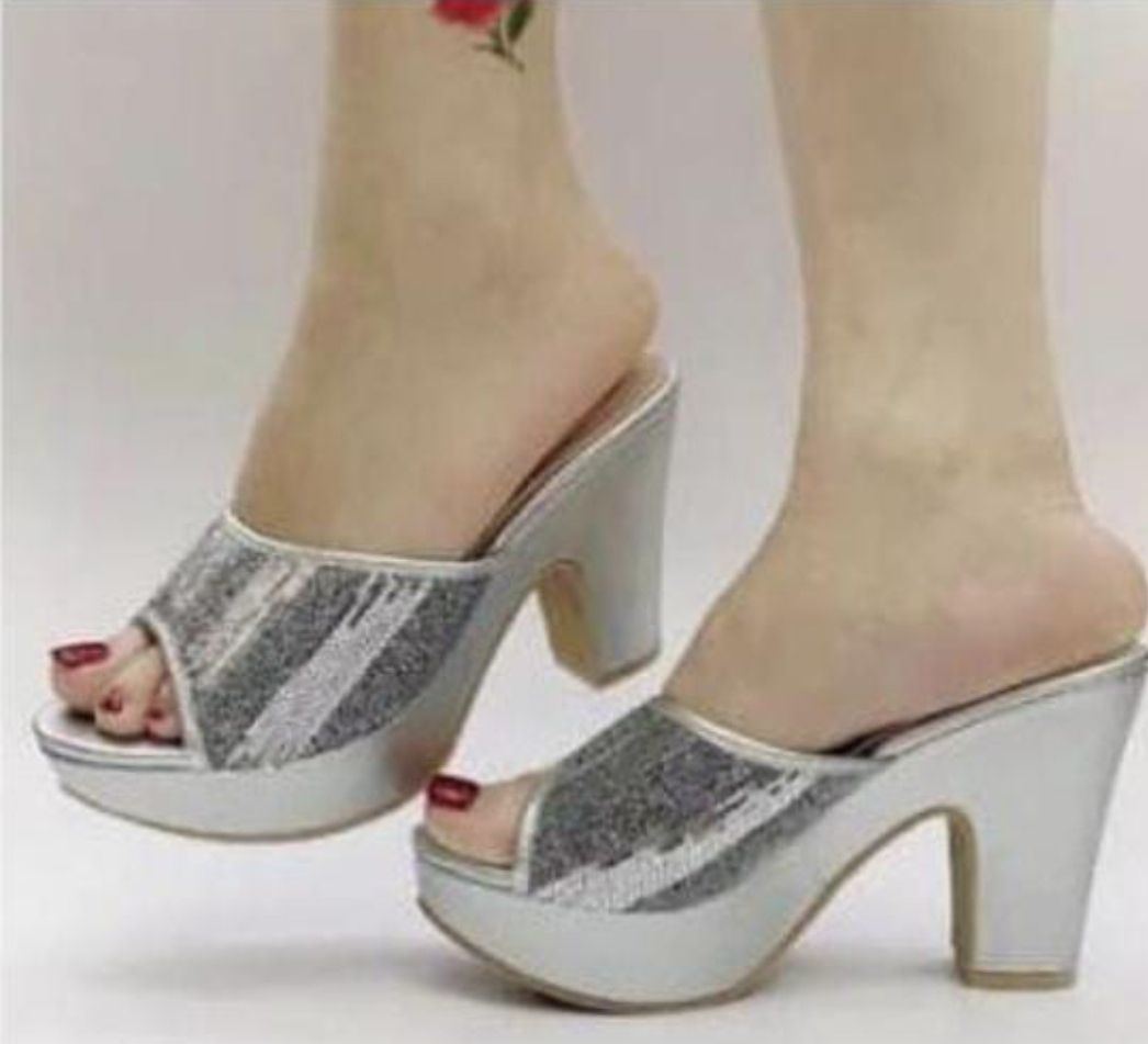 Block Heel Silver Shoes