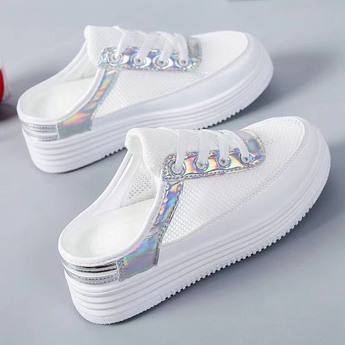 Ladies Mesh Breathable Sports Semi Slippers-Silver