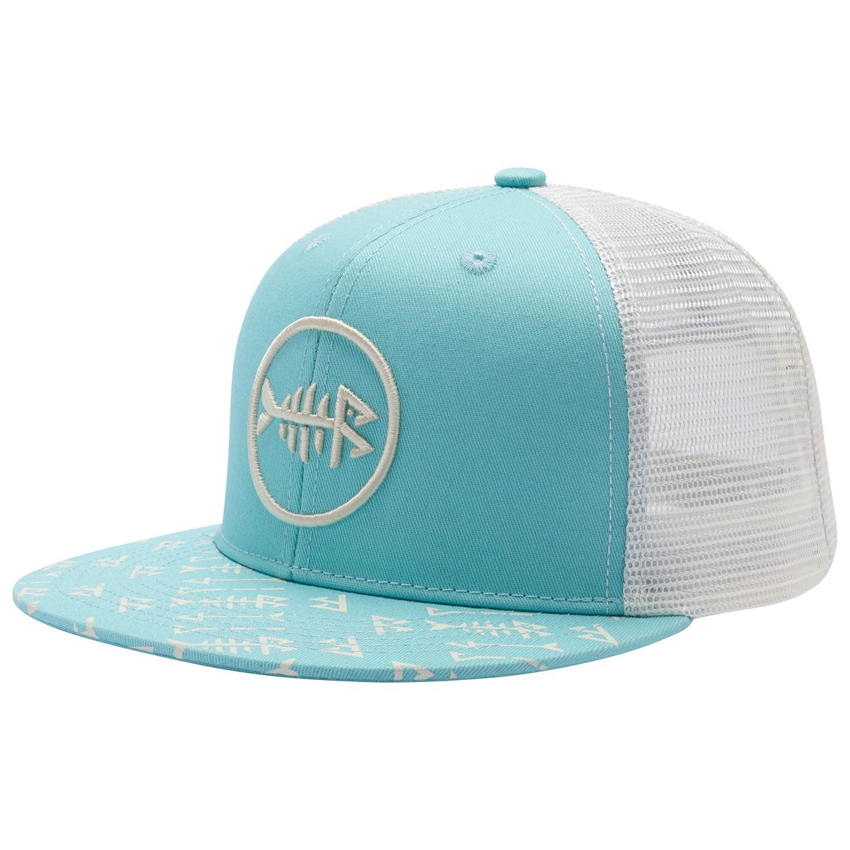 Flat Brim Trucker Cap Adjustable Snapback Hat Mesh Back For Men Women Fishing Hunting Turquoise