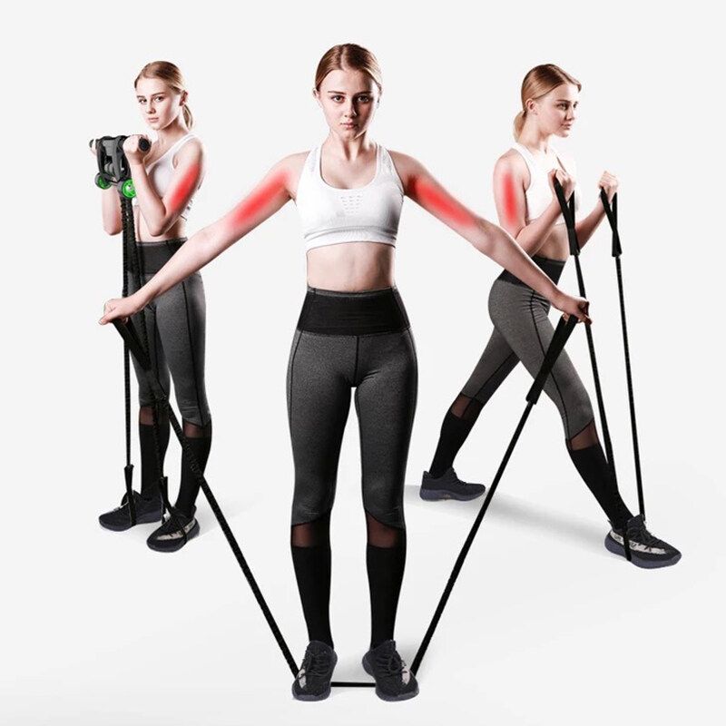 Latex Wheel Elastic Rope Auxiliary Tension Strength Training Belt Exercise Fitness Black