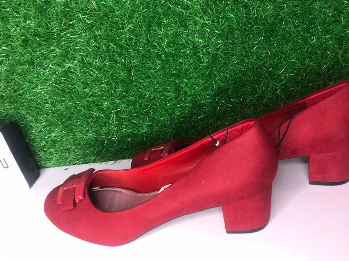 Suede Fancy Red Block Heel