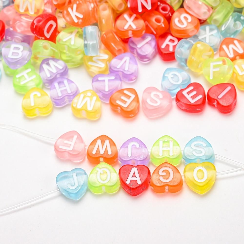 100pcs/lot  Heart Acrylic Letter Beads Colorful Alphabet Loose Spacer Beads For Jewelry Making DIY Handmade Bracelet Necklace