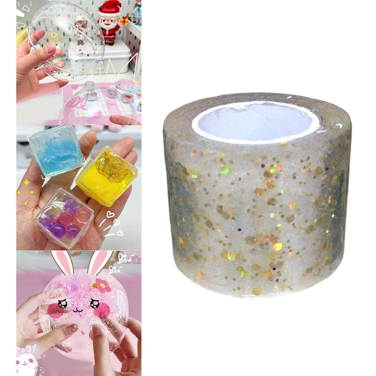 Nano Glitter Tape Reusable For Handmade Ball Blow Bubbles Pinch Toy