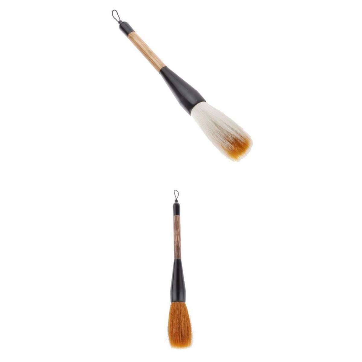 2 Pcs Wolf & Goat Hair Short Bamboo Shaft Chinese Writing Brush