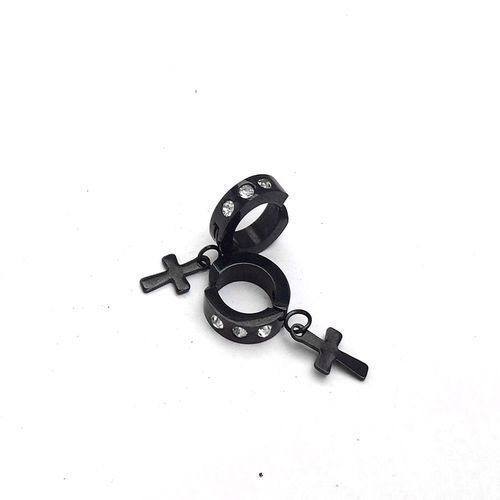 Men Non Piercing Earrings (Clip On) With Cross