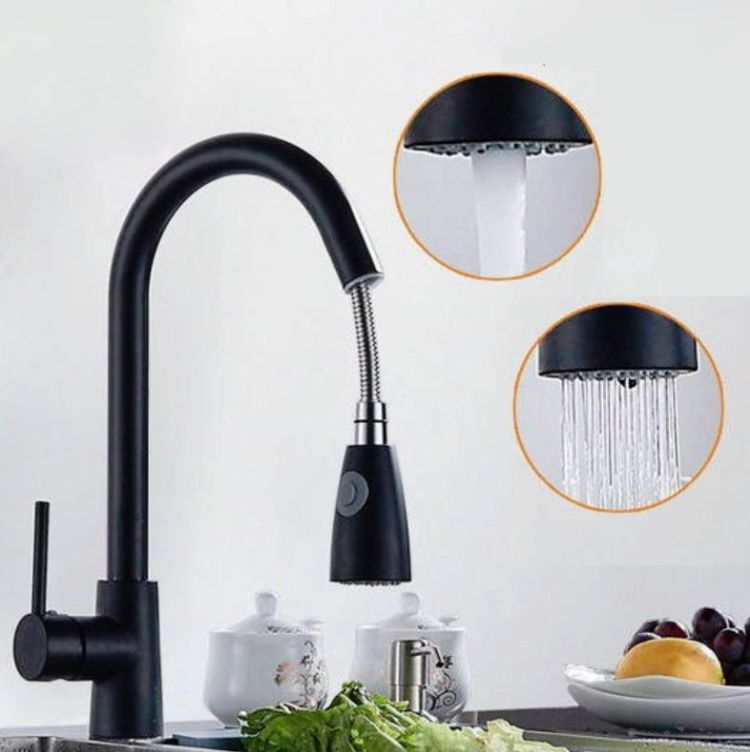 Kitchen Pull-out Faucet, Style:Stainless Steel Black
